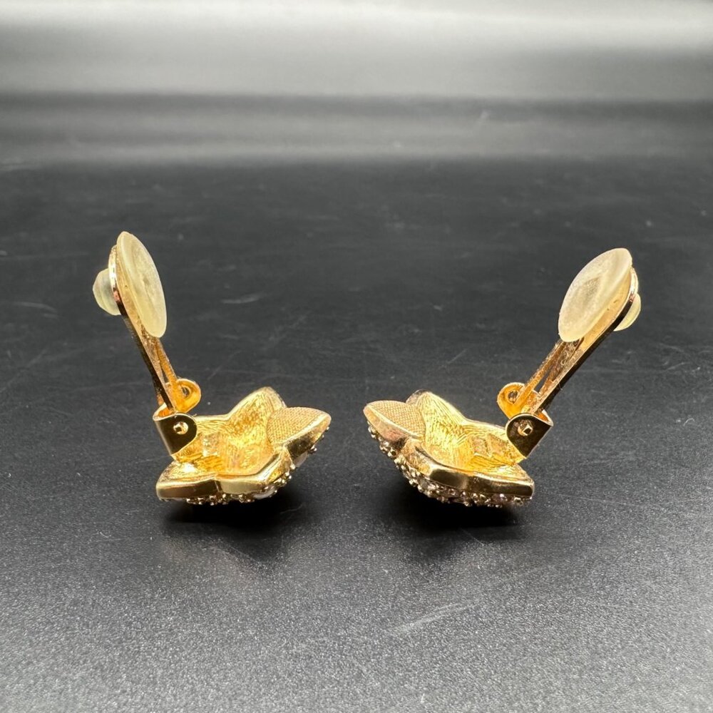 Vintage Christian Dior Star Clip On Earrings Gold Tone Faux Pearl Crystal - Picture 3 of 7
